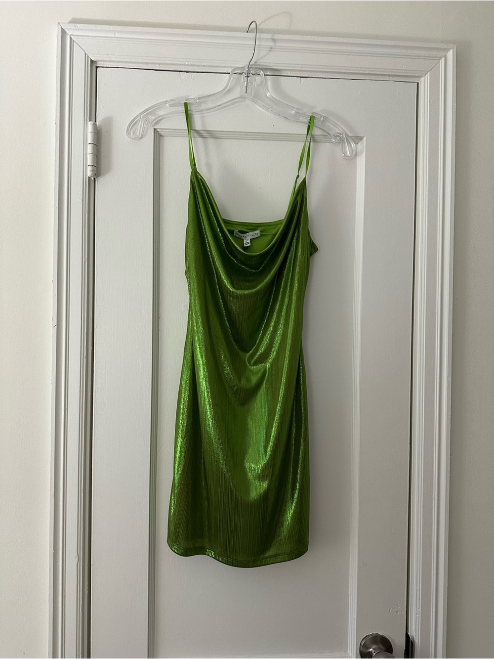 Sincerely Jules Shimmery Lime Green Cowl Neck Top